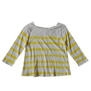 LOFT Ann Taylor Yellow and White Horizontal Striped Long Sleeve Tee Petite Small